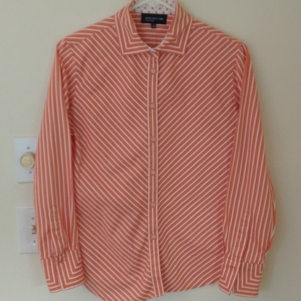 Jones New York signature women's blouse orange/white dressmaker details medium